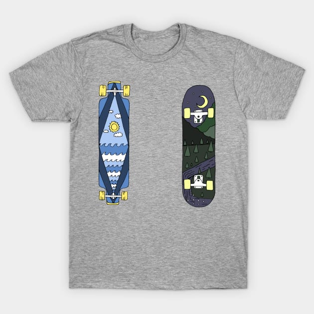 Skate vs. longboard T-Shirt by HanDraw